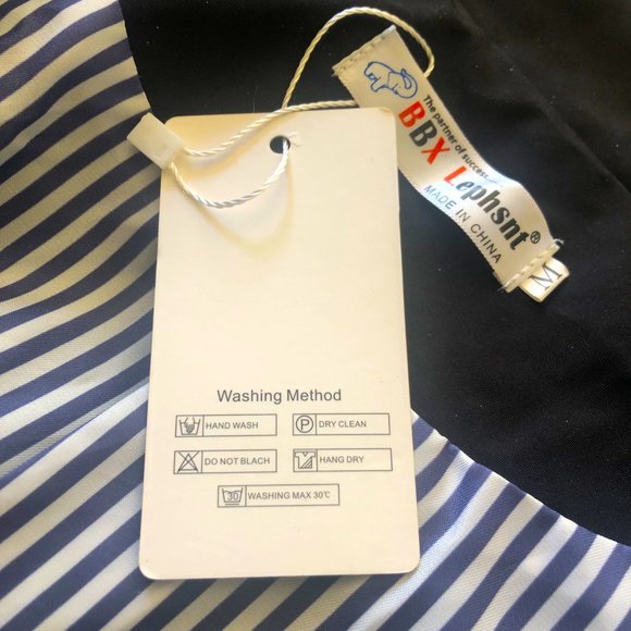 Black Trench Coat Rain Jacket Zipper Snap Buttons Removable Hood Size M NEW - Picture 7 of 8